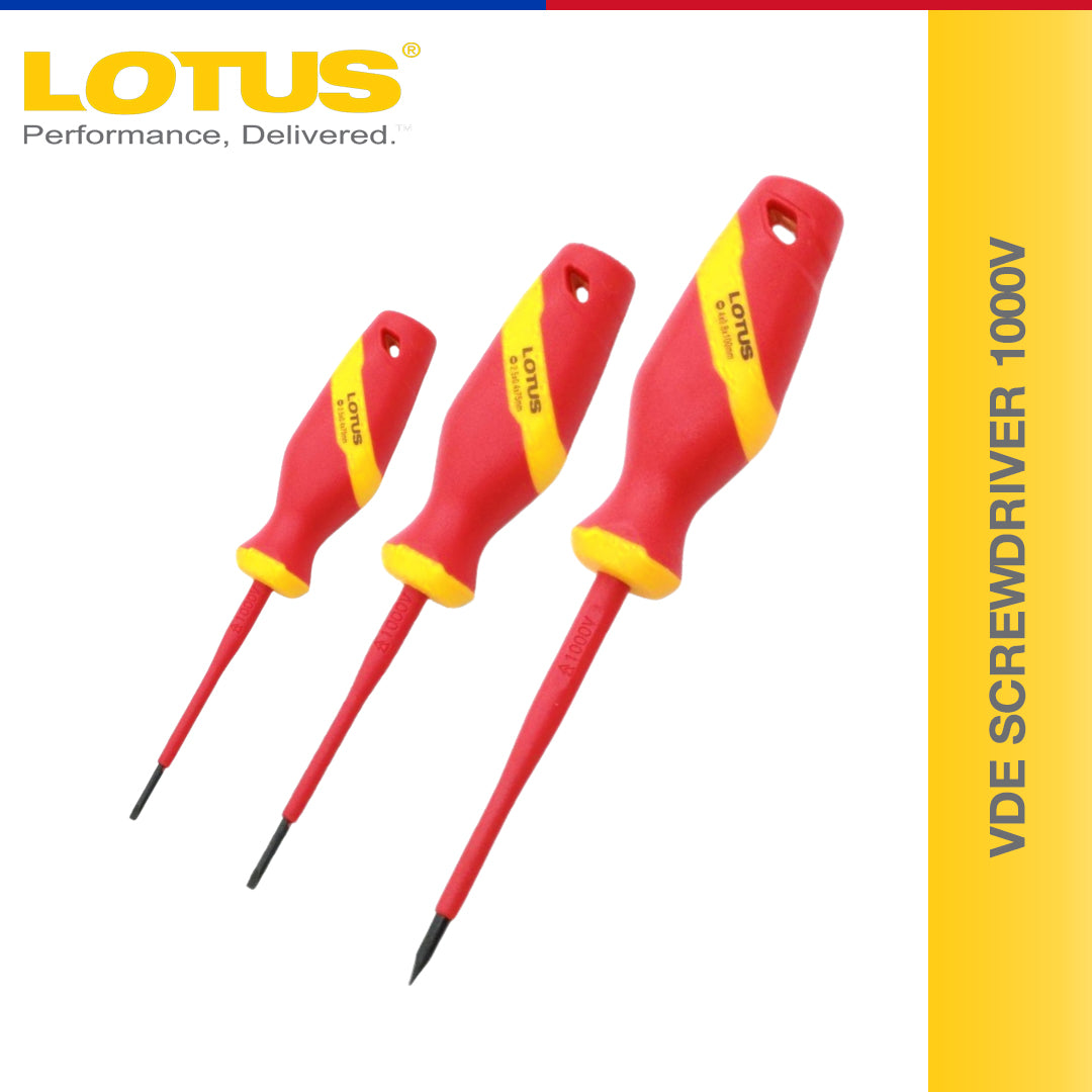 Lotus VDE Screwdriver 1000V SL2.5X75 LTHT2101 | SL3X100 LTHT2102 | SL4X100 LTHT2103 | Verband der Elektrotechnik  | Hand Tools | Electrical Tools