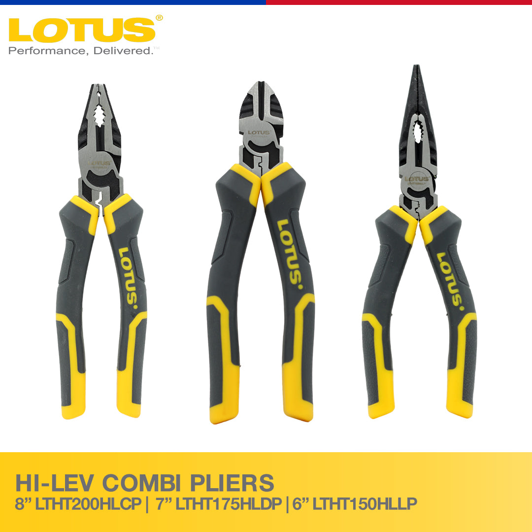 Lotus HI-Leverage Combination Pliers 8" LTHT200HLCP | Long Nose Pliers 6" LTHT150HLLP | Diagonal Pliers 7" LTHT175HLDP - Hand Tools