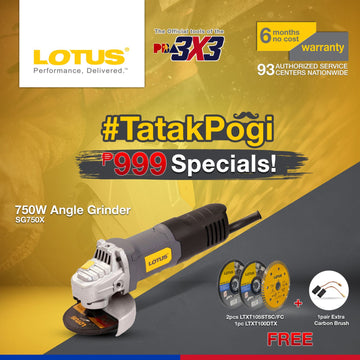 LOTUS ANGLE GRINDER 750W + 3PC AC SG750X